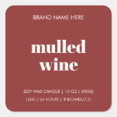 Minimalistische Kerst Kaarssticker | Wijn met krui Vierkante Sticker (Voorkant)