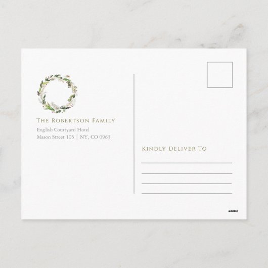 Minimalistische kerst Kaart met groene krans (Achterkant)