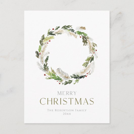 Minimalistische kerst Kaart met groene krans (Voorkant)