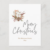 Minimalistische kerst Kaart met katoenen boeket (Voorkant)