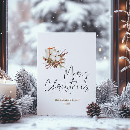 Minimalistische kerst Kaart met katoenen boeket