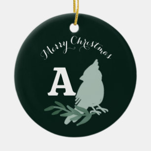 Minimalistische Kerst Kardinaal Monogram Foto Keramisch Ornament