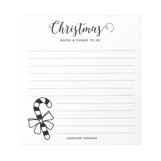 Minimalistische Kerst Kerststok Met Strik Lijn Kun Notitieblok (Voorkant)