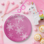 Minimalistische Kerst met Roze Witte Sneeuwvlokken Papieren Bordje (Feest)