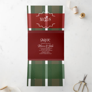 Minimalistische Kerst Plaid Witte Ring Logo Trouwe Drieluik Uitnodiging