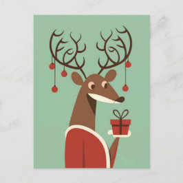 Minimalistische Kerst rendier cadeau present feest Feestdagenkaart