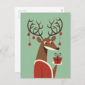 Minimalistische Kerst rendier cadeau present feest Feestdagenkaart (Voorkant / Achterkant)