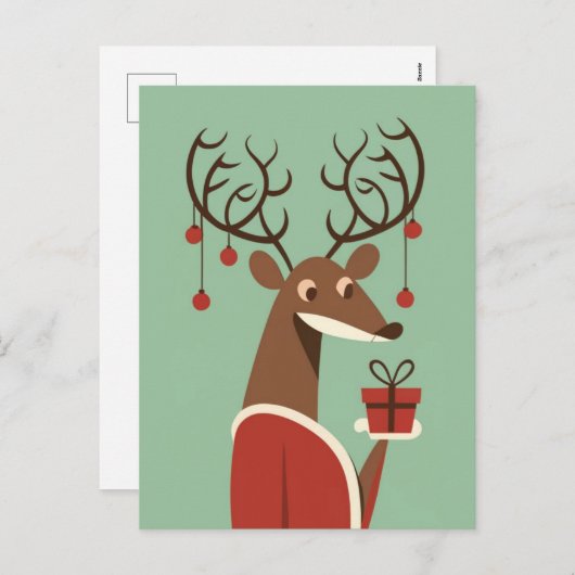 Minimalistische Kerst rendier cadeau present feest Feestdagenkaart (Voorkant / Achterkant)
