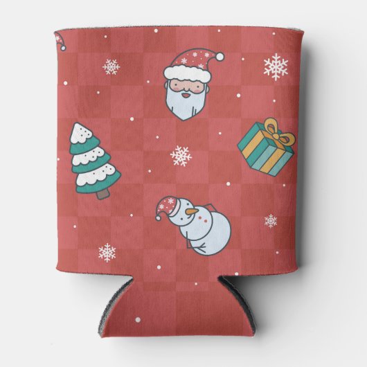 Minimalistische kerst: rood naadloos design. blikjeskoeler (Voorkant)
