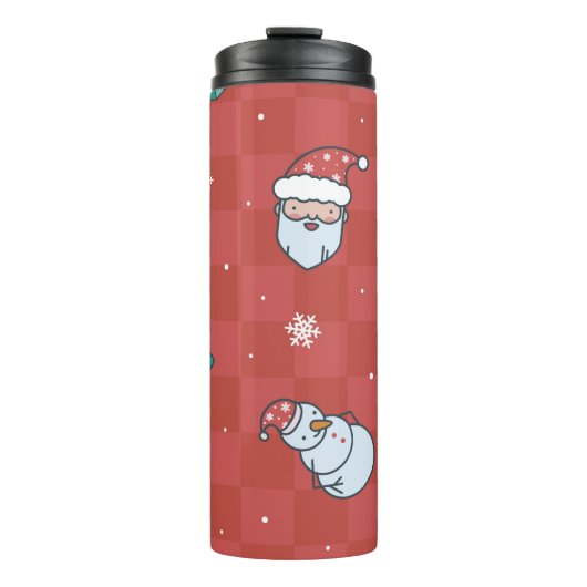 Minimalistische kerst: rood naadloos design. thermosbeker (Voorkant)