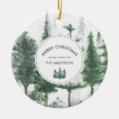 Minimalistische Kerst waterverf Chique bos foto Keramisch Ornament (Voorkant)