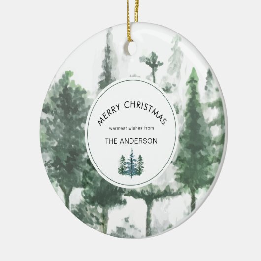 Minimalistische Kerst waterverf Chique bos foto Keramisch Ornament (Links)