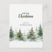 Minimalistische kerst Waterverf Evergreen Snow Briefkaart (Voorkant)