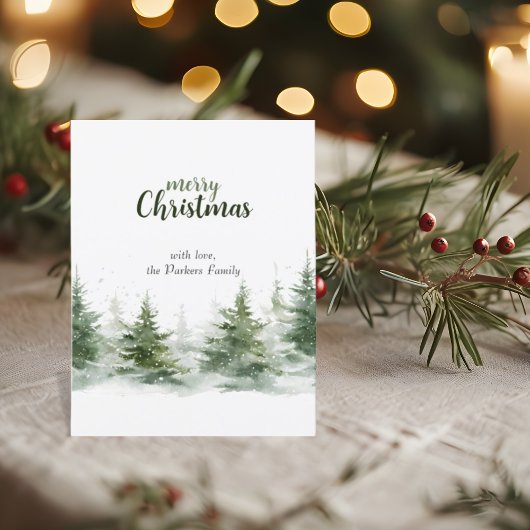 Minimalistische kerst Waterverf Evergreen Snow Briefkaart