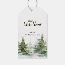 Minimalistische kerst Waterverf Evergreen Snow Cadeaulabel