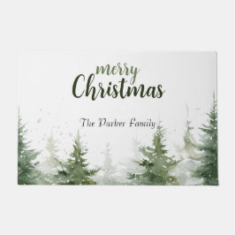 Minimalistische kerst Waterverf Evergreen Snow Deurmat