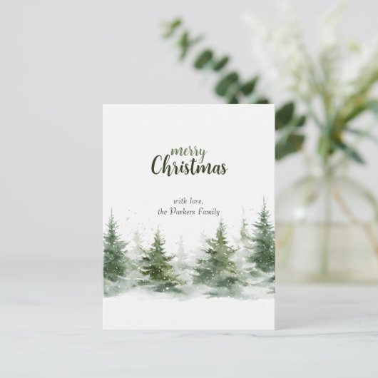 Minimalistische kerst Waterverf Evergreen Snow Feestdagenkaart (Staand voorkant)