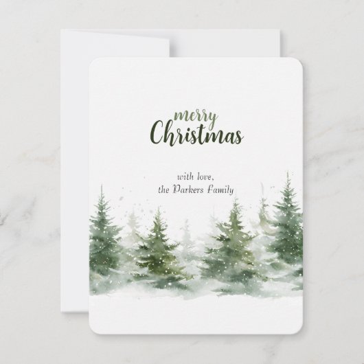 Minimalistische kerst Waterverf Evergreen Snow Feestdagenkaart (Voorkant)