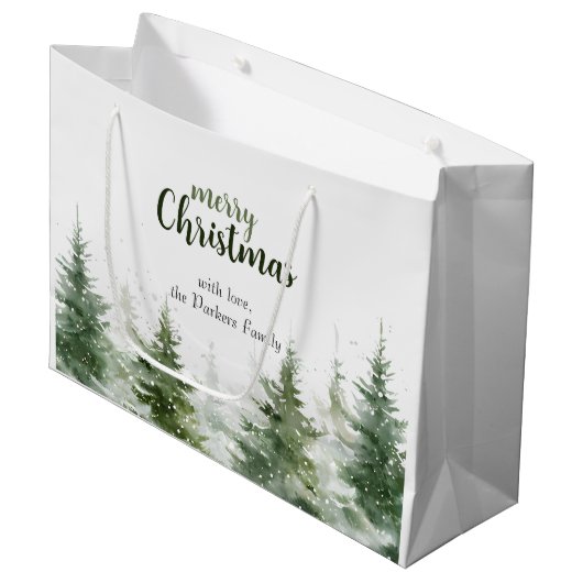 Minimalistische kerst Waterverf Evergreen Snow Groot Cadeauzakje (Voorkant Gekanteld)