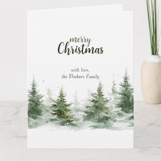 Minimalistische kerst Waterverf Evergreen Snow Kaart (Voorkant)