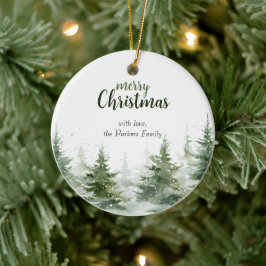 Minimalistische kerst Waterverf Evergreen Snow Keramisch Ornament