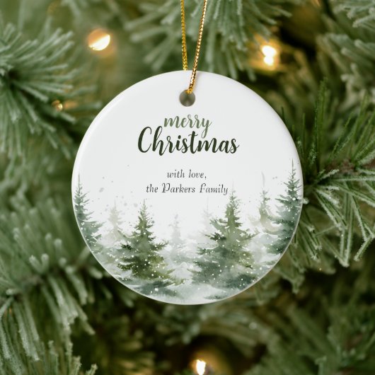 Minimalistische kerst Waterverf Evergreen Snow Keramisch Ornament (Boom)