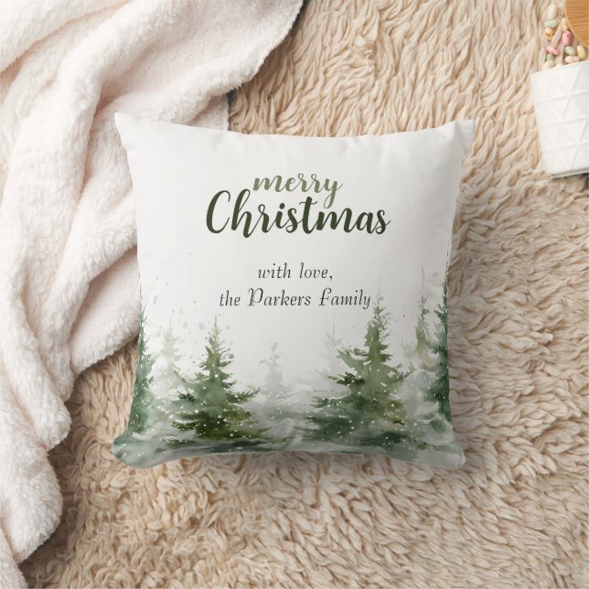 Minimalistische kerst Waterverf Evergreen Snow Kussen (Deken)