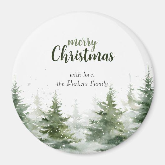 Minimalistische kerst Waterverf Evergreen Snow Magneet (Voorkant)