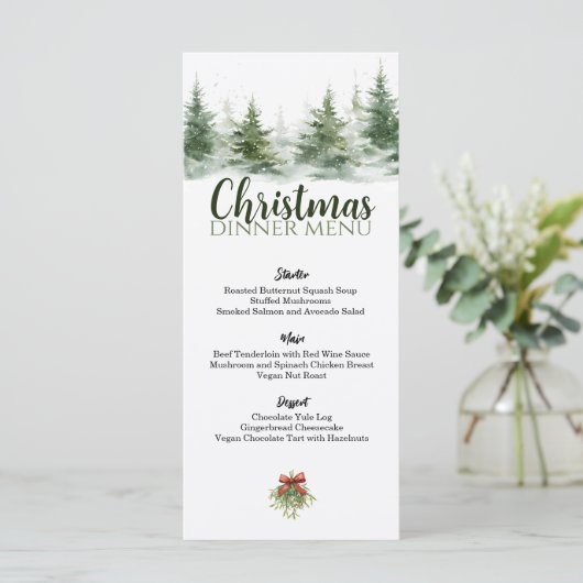 Minimalistische kerst Waterverf Evergreen Snow Menu (Staand voorkant)