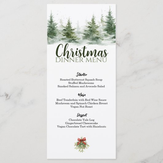 Minimalistische kerst Waterverf Evergreen Snow Menu (Voorkant)