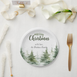 Minimalistische kerst Waterverf Evergreen Snow Papieren Bordje