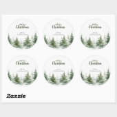 Minimalistische kerst Waterverf Evergreen Snow Ronde Sticker (Vel)