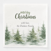 Minimalistische kerst Waterverf Evergreen Snow Servet (Voorkant)