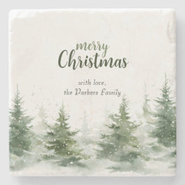 Minimalistische kerst Waterverf Evergreen Snow Stenen Onderzetter