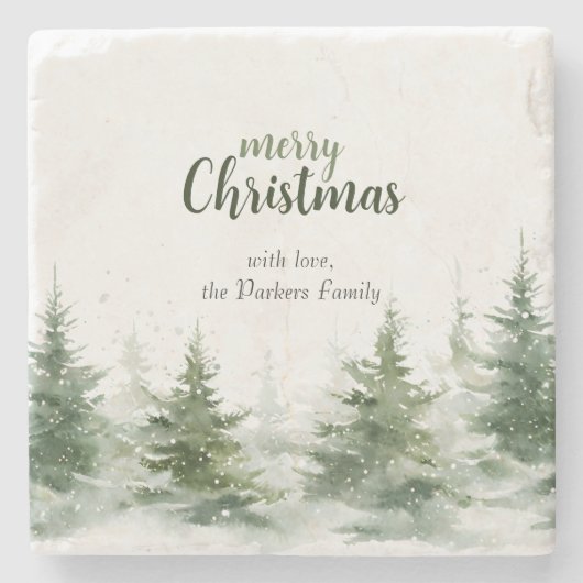 Minimalistische kerst Waterverf Evergreen Snow Stenen Onderzetter (Voorkant)