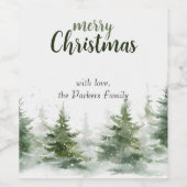 Minimalistische kerst Waterverf Evergreen Snow Wijn Etiket (Enkel label)