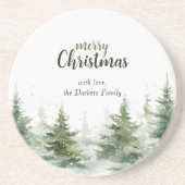 Minimalistische kerst Waterverf Evergreen Snow Zandsteen Onderzetter (Voorkant)