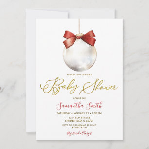 Minimalistische Kerstbal Goud Baby Shower Kaart
