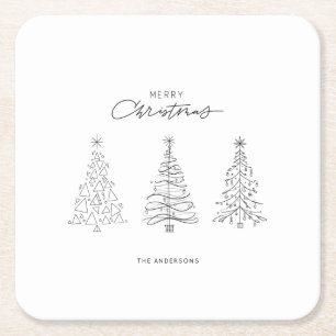 Minimalistische kerstbomen Aangepaste naam  Kartonnen Onderzetters