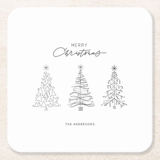 Minimalistische kerstbomen Aangepaste naam Kartonnen Onderzetters (Voorkant)