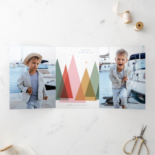 Minimalistische Kerstbomen Drieluik Wenskaart (Binnen)