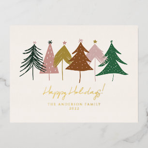 Minimalistische Kerstbomen Folie Feestdagen Briefkaart