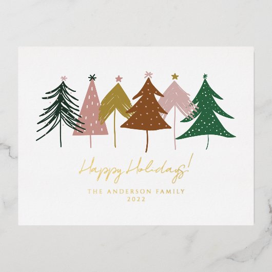 Minimalistische Kerstbomen Folie Feestdagen Briefkaart (Voorkant)