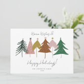 Minimalistische Kerstbomen Foto Feestdagenkaart (Staand voorkant)