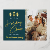 Minimalistische kerstbomen foto Real Folie Feestdagenkaart (Voorkant)