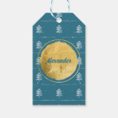 Minimalistische 🎄 Kerstbomen Gouden Cirkel Sneeuw Cadeaulabel (Voorkant)