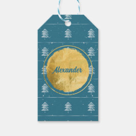 Minimalistische 🎄 Kerstbomen Gouden Cirkel Sneeuw Cadeaulabel