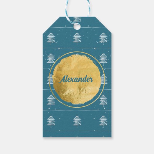 Minimalistische 🎄 Kerstbomen Gouden Cirkel Sneeuw Cadeaulabel (Voorkant)