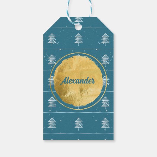 Minimalistische 🎄 Kerstbomen Gouden Cirkel Sneeuw Cadeaulabel (Achterkant)