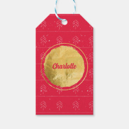 Minimalistische 🎄 Kerstbomen Gouden Cirkel Sneeuw Cadeaulabel